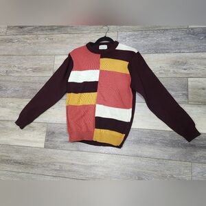 Andros Vintage Colorblock Sweater with Burgundy Sleeves Size Medium